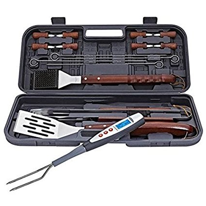 17-pc. BBQ Grill Tool Set with Digital Temperature Fork and Impact Resistent Carrying Case