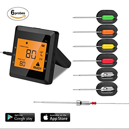 6 Probes Wireless Meat Thermometer for Grill, Aidmax Pro03 EasyBBQ, Wireless Digital Cooking Thermometer, Dual Probes Smart BBQ Thermometer for Smoker Oven Meat and Food