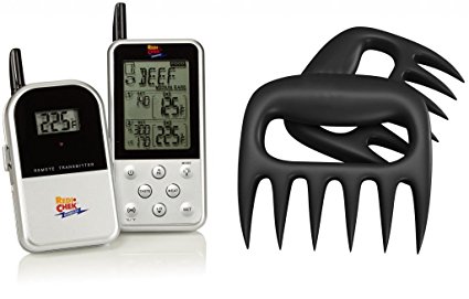 Maverick ET-733 Long Range Wireless Dual Probe BBQ Smoker Meat Thermometer Set With Meat Handler Bear Claw, Silver