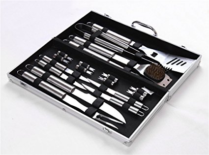 Joyeee Premium 18-Piece Stainless Steel BBQ Set with Aluminum Storage Case - Perfect Heavy Duty Professional Outdoor Barbecue Grill Tool Accessories Kit