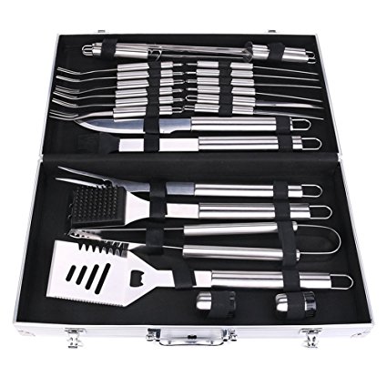 BBQ Grilling Tool Set - Professional-Grade Barbecue Extra Strong Stainless Steel Utensils with Aluminium Case-Barbecue Kit Complete Outdoor Gril Kit Complete Grilling Kit (24)