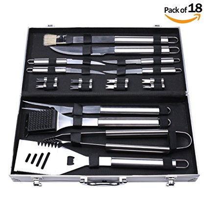 BBQ Grill Tool Set, Stainless Steel Barbecue Grilling Accessories Heavy Duty Outdoor Grilling Utensils with Aluminium Case