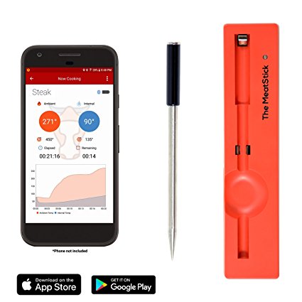 TRUE Wireless Meat Thermometer for BBQ, Grill, Oven, Smoker, Sous Vide - The MeatStick - Cook perfect meat via Bluetooth for iOS and Android