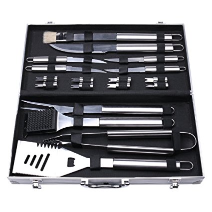 BBQ Barbecue Tools-18-Piece Stainless Steel BBQ Set Perfect Outdoor Barbecue Accessories Kitchen Tools Best Fathers Day Gifts by Newpurslane