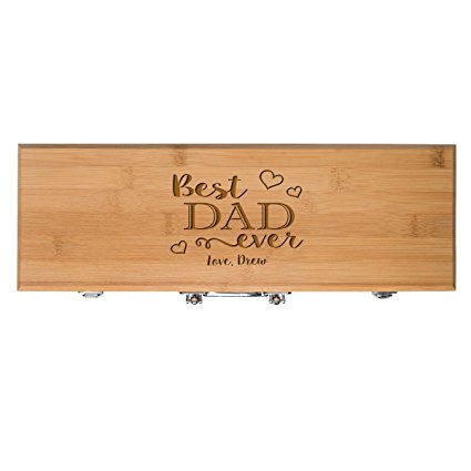 Personalized Gift for Dad Custom Engraved Best Dad Ever 3pc Barbecue Gift set for Outdoor grills (Bamboo)