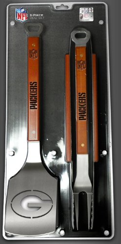 Green Bay Packers 3-Piece Set Sportula Set Grilling Tailgating Tools NFL Spatula