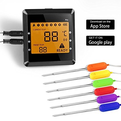 Wireless Meat Thermometer for Grill Smoker, NiceHyacinth Digital Cooking Meat Thermometer Bluetooth Wireless BBQ Thermometer with 6 Probes Dual Probes Food Thermometer for Smoker Oven Grill Kitchen