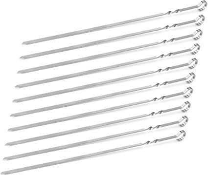 15-inch Stainless Steel Flat Shish Kebab BBQ Skewers with S-hook Value Pack of (100)