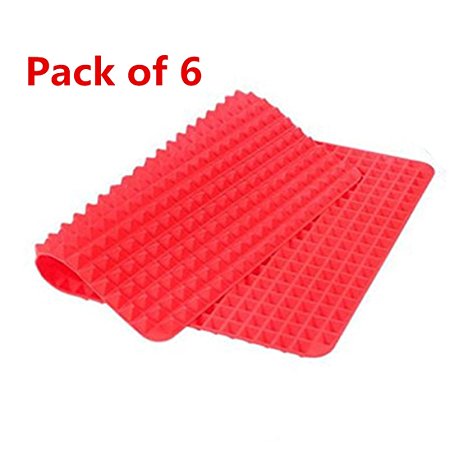 Gotd Non Stick Silicone Baking Mat Pyramid Pan Non Stick Fat Reducing Silicone Cooking Mat Oven Baking Tray Sheets (Pack of 6)