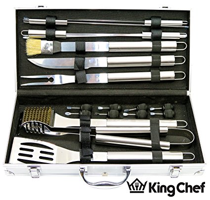 Pijio King Chef Stainless Steel BBQ Grill Tool Set with Aluminum Storage Case - 18 Piece