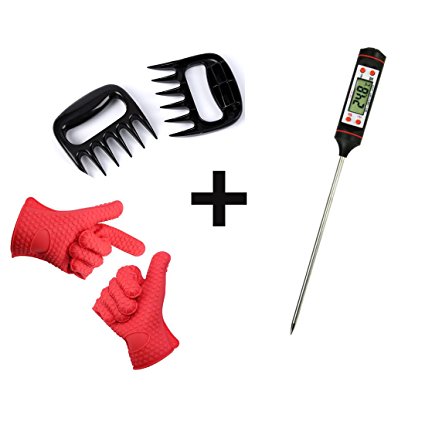 Markkeer 3 Barbecue-Tool-Sets（Silicone BBQ/Cooking Gloves、Barbecue Thermometers、Meat Claws）