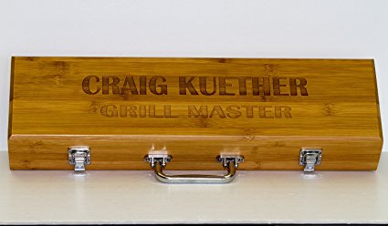 Personalized BBQ set Customized Barbecue Tools Bamboo Presentation Case, Grill Master, Birthday, Housewarming Gift