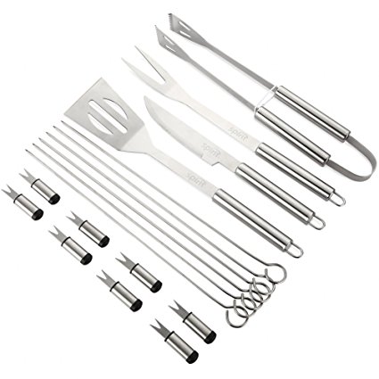 Spirit BBQ Tools Grill Tools Set 18 Piece Stainless Steel Barbecue with Spatula Tongs and Fork