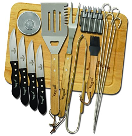 Jim Beam - BBQ LOVERS ergonomically designed 22 Piece Food Prepare and serve grill set with wooden preparation board