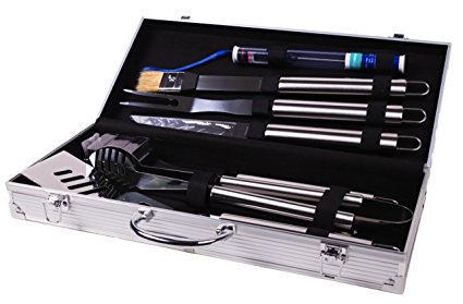 BBQ Tool Set With Digital Meat Thermometer In Aluminum Case Deluxe Stainless Steel Barbecue Grilling Accessories Tool Set Gift Idea For Tailgate Camping Home Or On The Road By The Grilling Cook