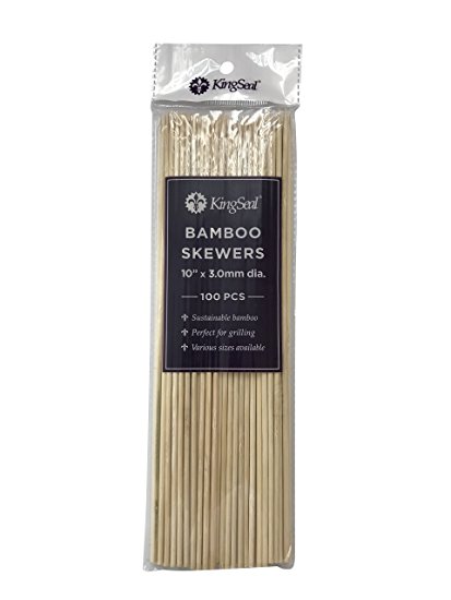 KingSeal Natural Bamboo Wood Skewers - 10 Inch Length, Master Case of 12/16/100 (19,200 pcs total)