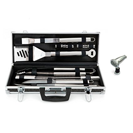 Mr. Bar-B-Q 160173 18-Piece Platinum Prestige Stainless Steel Tool Set and Magnetic Grill Light Combo Kit