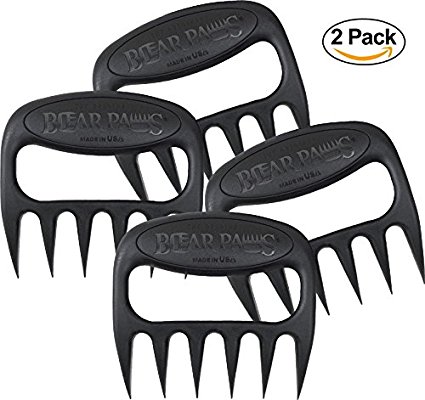 Original BEAR PAWS Pulled Pork Shredder Claws - BBQ Meat Handler Forks - Made in USA (1, Black 2-Pack)