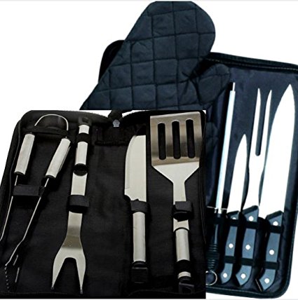 Stainless Steel BBQ Grilling Tool and Carving Knife Set Complete 12 Piece Barbecue Kit with Carry Bag Bundle