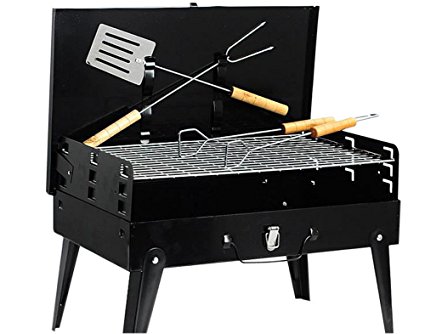 LittleTiger 16.9inch Portable Folding BBQ Barbecue Charcoal Grill Set ,With Handle , Comes with Fork,shovel,charcoal tongs and meshes