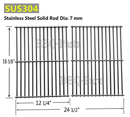 Hongso SCB932 Stainless Steel Centro, Charbroil, Front Avenue, Fiesta, Kenmore, Kirkland, Kmart, Master Chef, and Thermos Gas Grill Cooking Grid/Cooking Grates Replacement, Sold As A Set of 2