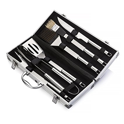 GL 6-Piece Stainless Steel BBQ Tool Set Barbecue Tools Set with Aluminum Case