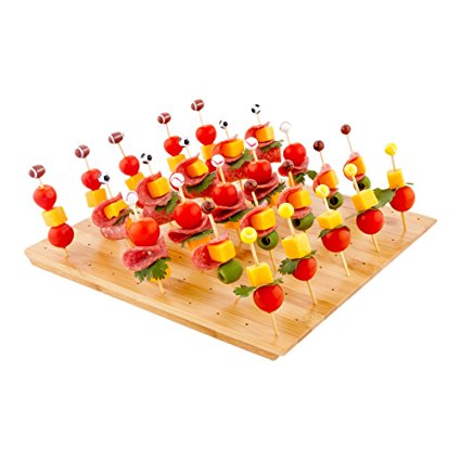 12-IN Square Bamboo Food Skewer Holder: Perfect for Cocktail Parties and Catering Events – Biodegradable and Eco-Friendly Pick Stand and Food Display – 100-holes – 1-CT – Restaurantware