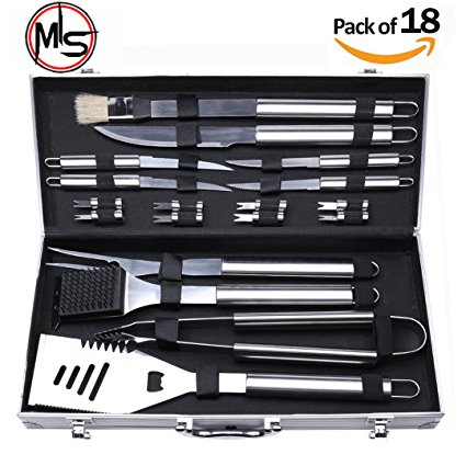 18pcs BBQ Grill Tool Set Stainless Steel Grilling Accessories with Aluminum Storage Case(mothers day/ fathersday gift)