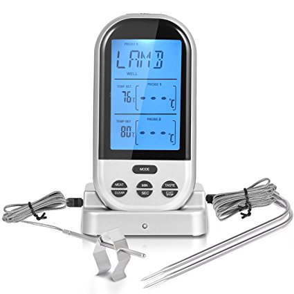 Adoric Life Wireless Remote Digital Cooking Meat Thermometer with Probes Monitors Oven / Food from 300 Feet Away, Perfect for Kitchen Smoker BBQ Grill