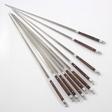 BBQ Skewers Kebab Kabob Grilling Stick Set 10 pcs Flat Stainless Steel